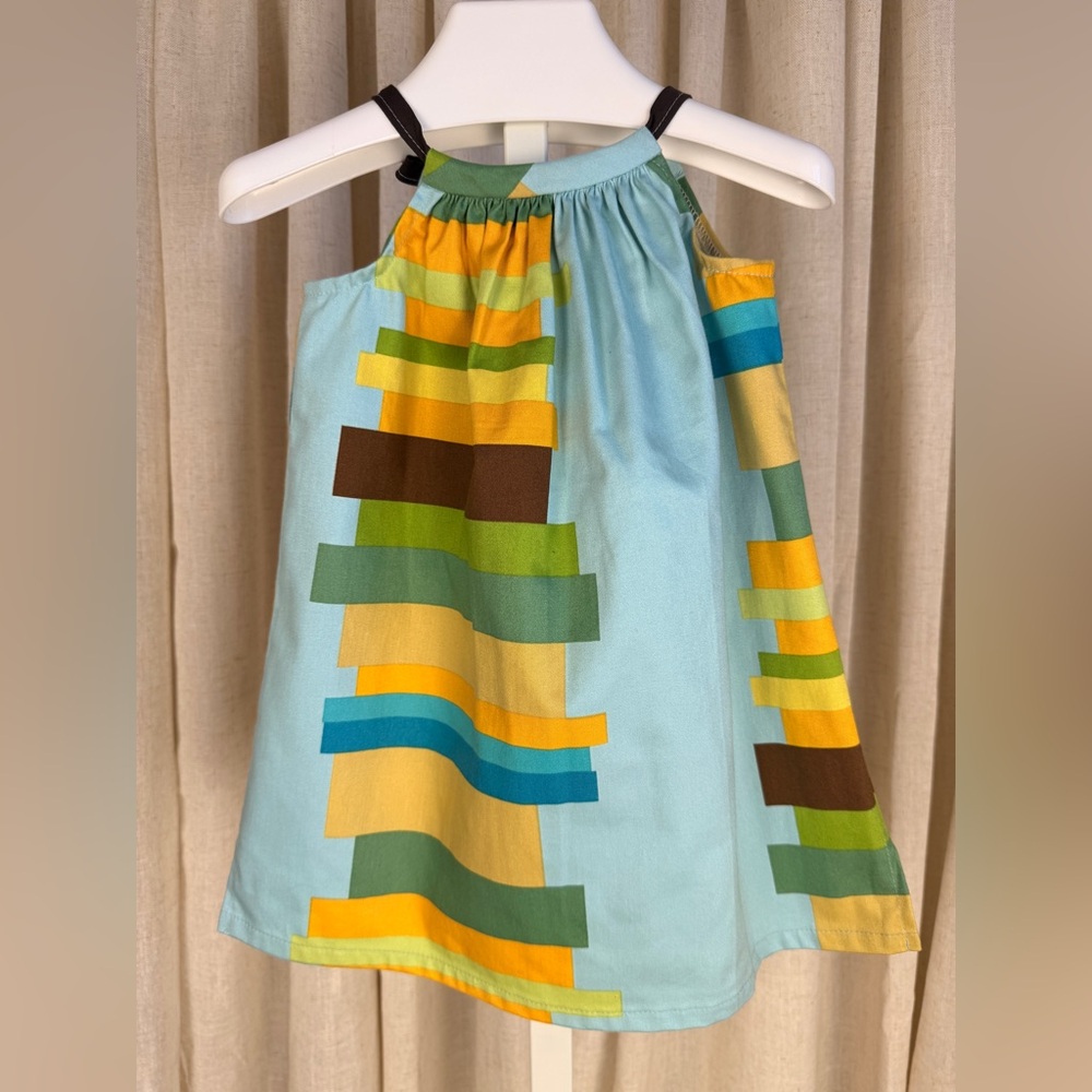 LLUM Girls Pool Blue Mid Century Modern Colorblock A-Line Sun Dress 2T NWT
